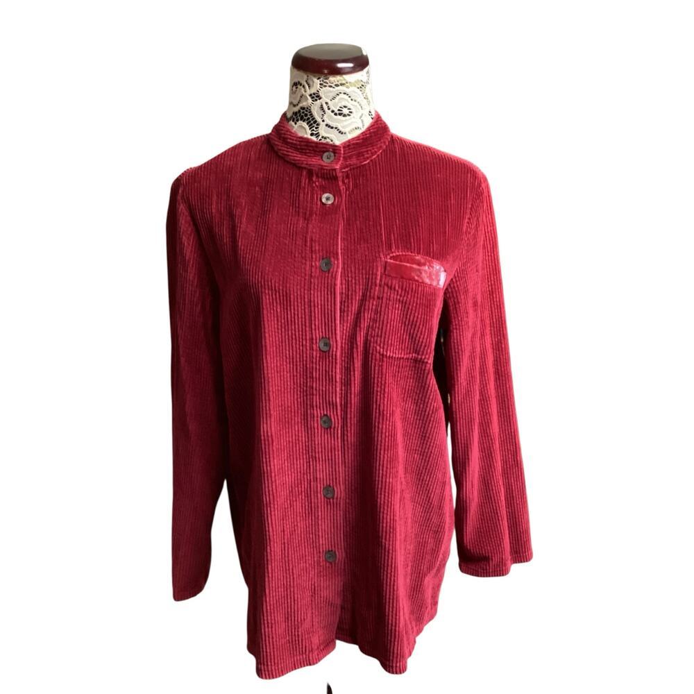 Vintage Nordstrom Corduroy Red Button Down Shirt with Velvet Accents size M